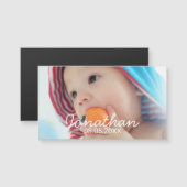 Carte Magnétique Photo personnalisée avec nom et date (Devant / Derrière)