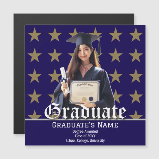 Carte Magnétique Photo personnalisée, Golden Stars Graduation Faire (Devant / Derrière)
