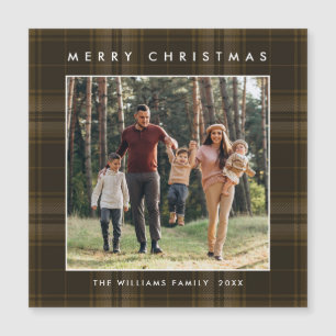Carte magnétique photo plaid de Noël rétro minimal