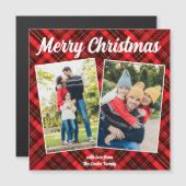 Carte magnétique photo Red Plaid Joyeux Noël 2 (Devant / Derrière)