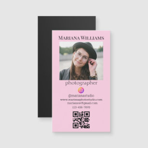 Carte Magnétique photographe qr code photo pink business aimant