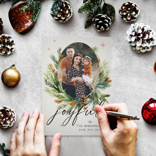 Carte Magnétique Photos de famille Feuilles verts Joyeux Noël