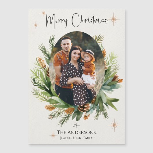 Carte Magnétique Photos de famille multiples Feuilles verts Joyeux  (Devant)