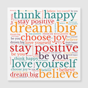 Carte Magnétique Phrases positives Motif WordArt Multicolor Blanc