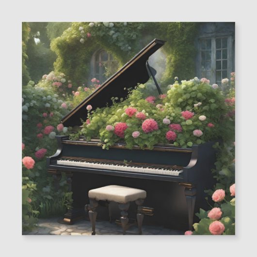Carte Magnétique Piano en Fleur - peinture jardin (Devant)