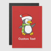 Carte Magnétique Pingouin de Noël marchant sur la neige (Devant / Derrière)