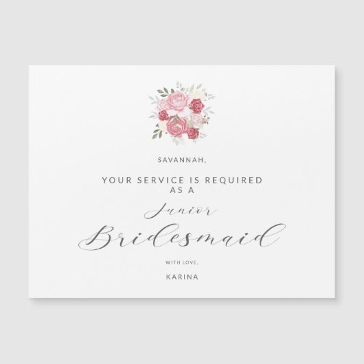 Carte Magnétique Pink Bouquet Will You Be My Junior Bridesmaid (Devant)