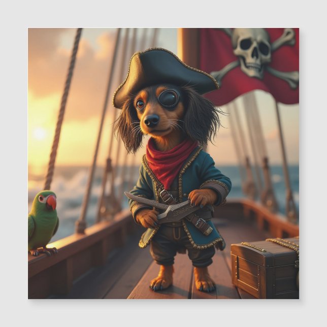 Carte Magnétique Pirate Dachshund (Devant)