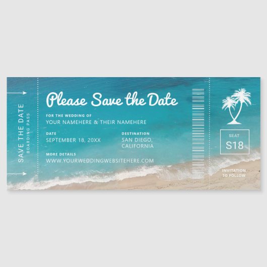 Carte Magnétique Plage Mariage Embarquement Pass Enregistrer la dat (Devant)