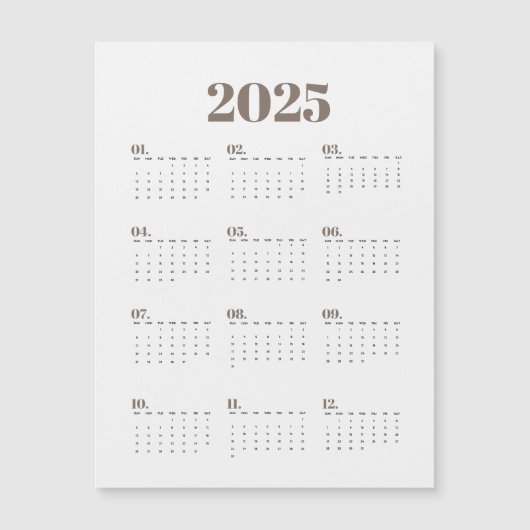 Carte Magnétique Planificateur de calendrier 2025 (Devant)