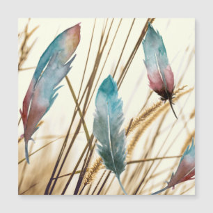 Carte Magnétique Plumes en aquarelle sur l'herbe séchée arrière - p