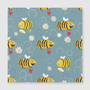 Carte Magnétique Pollinant Les Abeilles, Flower Garden Scene.