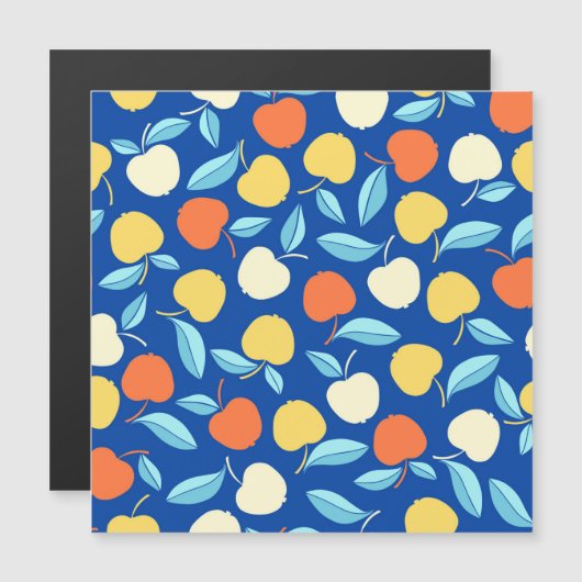 Carte Magnétique Pommes feuilles, arrière - plan bleu, motif transp (Devant / Derrière)