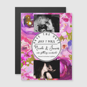 Carte Magnétique Pops de rose et violet floral vibrant Enregistrer