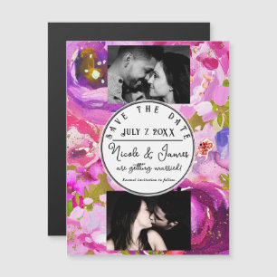 Carte Magnétique Pops de rose et violet Floral vibrant Enregistrez