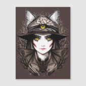 Carte Magnétique Portrait de chat sorcière Halloween effrayant mign (Devant)