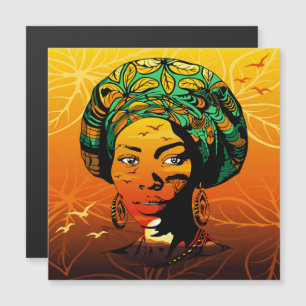 Carte Magnétique Portrait féminin africain avec coucher de soleil