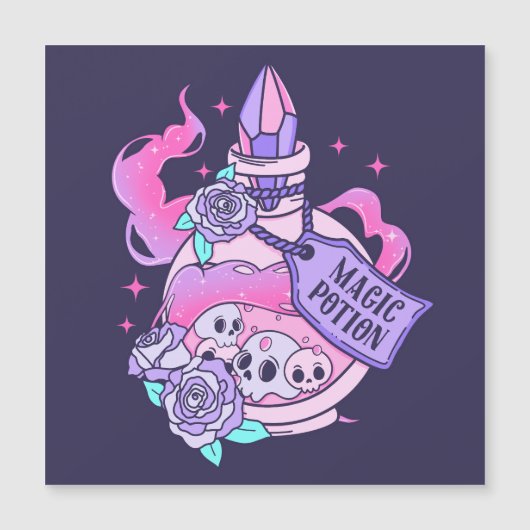 Carte Magnétique Potion magique Cute Rose Halloween Potion bouteill (Devant)
