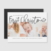 Carte Magnétique Premier Noël du bébé Photo moderne simple et chic (Devant / Derrière)