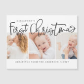 Carte Magnétique Premier Noël du bébé Photo moderne simple et chic (Devant)