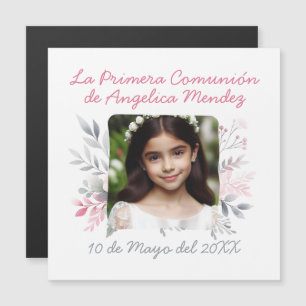 Carte Magnétique Primera Comunión con Foto y Flores Espagnol