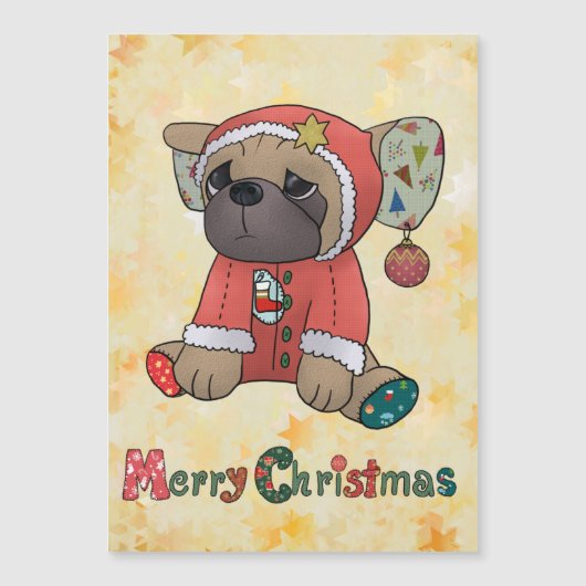 Carte Magnétique Pug de Noël (Devant)