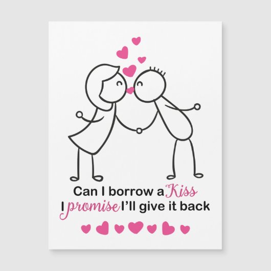 Carte Magnétique Puis-je emprunter un Kiss mignon Conception Couple (Devant)