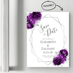 Carte Magnétique Purple Argent Floral Magnétique Enregistrer la dat