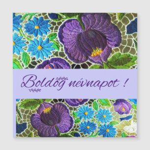 Carte Magnétique Purple - Broderie hongroise en gras bleu - jour du