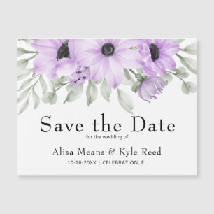 Carte Magnétique Purple Floral Enregistrer la date de l'annonce Mag