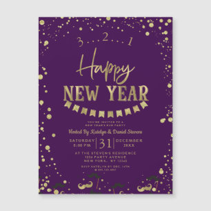 Carte Magnétique Purple & Gold Foil Confetti fête de la Saint-Sylve