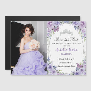 Carte Magnétique Purple Lilac Floral Quinceañera 16e Enregistrer la