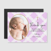 Carte Magnétique Purple or blanc Baptême merci bébé photo (Devant / Derrière)