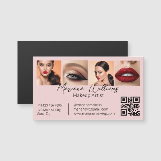 Carte Magnétique qr code maquillage artiste 4 photo pink business a (Devant / Derrière)