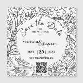 Carte Magnétique QR Code Moderne Floral Calligraphie Site Mariage (Devant)