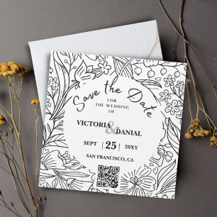 Carte Magnétique QR Code Moderne Floral Calligraphie Site Mariage