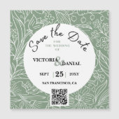 Carte Magnétique QR Code Moderne Vert Floral Calligraphie Mariage (Devant)