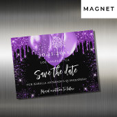 Carte Magnétique Quinceanera noir violet ballons enregistrer la dat