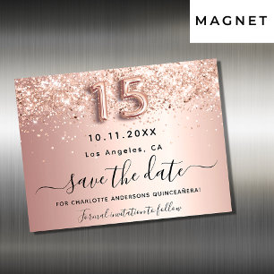 Carte Magnétique Quinceanera or rose enregistrer l'aimant de date