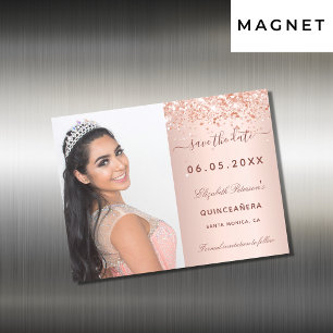 Carte Magnétique Quinceanera rose blush photo Save the date aimant