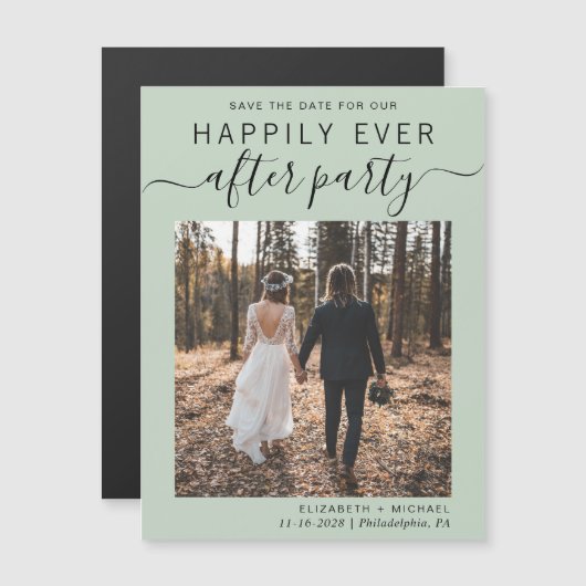 Carte Magnétique Réception Photo Sage Green Enregistrer La Date (Devant / Derrière)