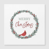 Carte Magnétique Red Berries Wreath and Red Cardinal Christmas (Devant)