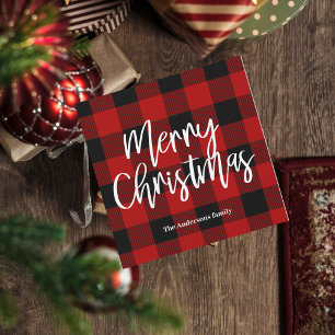 Carte Magnétique Red Buffalo Plaid & Joyeux Noël Nom personnel