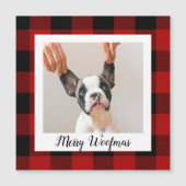 Carte Magnétique Red Buffalo Plaid & Joyeux Woofmas Avec Photo Chie (Devant)