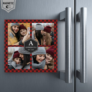 Carte Magnétique Red Buffalo Plaid Lumberjack Family Photo Collage