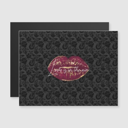 Carte Magnétique Red Lips Kiss Black Floral (Devant / Derrière)