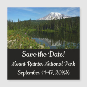 Carte Magnétique Reflet du lac du mont Rainier avec des fleurs sauv