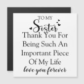 Carte Magnétique Remerciement à ma sœur pour être dans ma vie (Devant / Derrière)