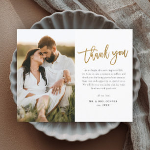 Carte Magnétique Remerciement de mariage photo avec écriture dorée