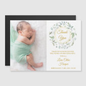 Carte Magnétique Remerciement de naissance de bébé avec feuillage d (Devant / Derrière)